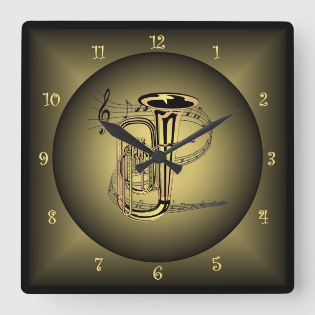 Horloge Carrée Tuba ~Instrument Musical ~Globe Musical ~ Échelle  (Recto)