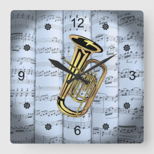 Horloge Carrée Tuba ~ Musique de feuilles roulées ~ Arrière - pla