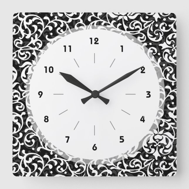 Horloge Carrée Tudor noir et blanc élégant fait du jardinage (Recto)