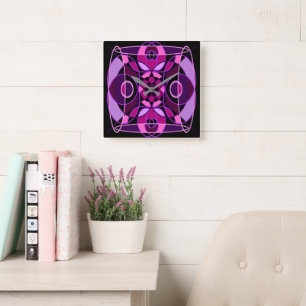 Horloge Carrée Tuile de mosaïque abstraite rose et violet
