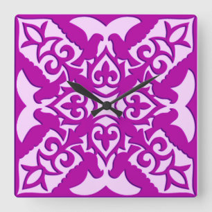 Horloge Carrée Tuile marocaine - orchidée profonde et rose