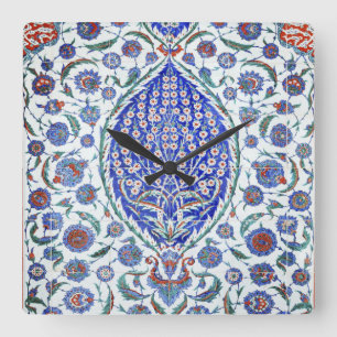 Horloge Carrée Tuiles florales turques