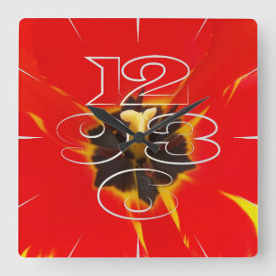 Horloge Carrée tulipe jaune rouge