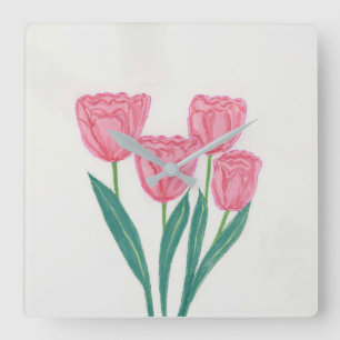 Horloge Carrée Tulipes
