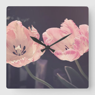 Horloge Carrée Tulipes en fleurs mignonnes -Personnalisées