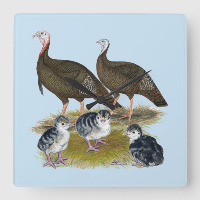 Horloge Carrée Turkeys Eastern Wild Family (Recto)