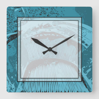 Horloge Carrée Turquoise Abstrait.