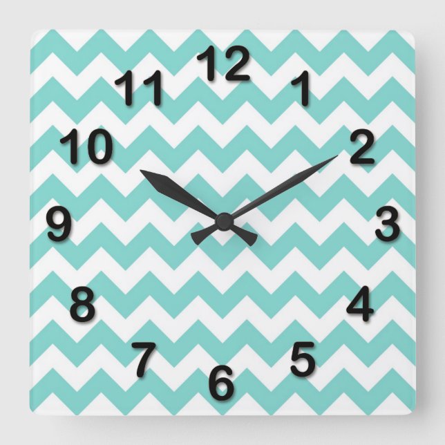 Horloge Carrée Turquoise Aqua White Chevron Zig Zag Motif (Recto)