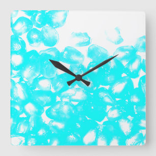 Horloge Carrée Turquoise Bleu Blanc Abstrait Motif Moderne Cadeau