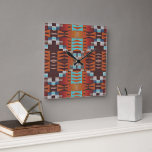 Horloge Carrée Turquoise Bleu Sienna Orange Rouge Brown Art Triba<br><div class="desc">Beau design contemporain turquoise bleu, aqua turquoise, sienne brûlée orange et brun foncé couleur motif tribal. Disponible sur des produits originaux pour décorer votre chambre de maître, d'invité ou d'enfant, cuisine, salle à manger, salon ou chambre familiale de votre dortoir, condo, studio ou appartement, chalet de campagne, chalet de montagne...</div>