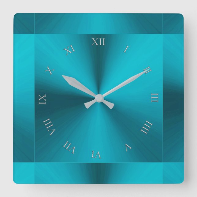 Horloge Carrée Turquoise Bleu Vert Métallique Style romain (Recto)