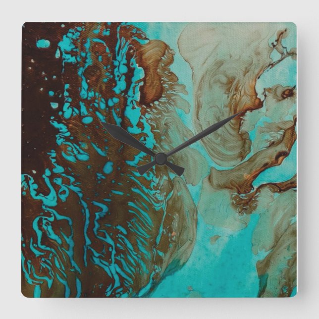 Horloge Carrée Turquoise, Brown Et Tan (Recto)