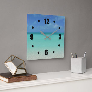 HORLOGE CARRÉE TURQUOISE CARIBBEAN SEA BENEATH BLUE SKI