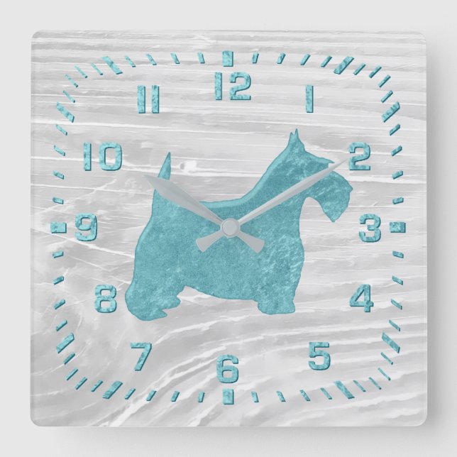 Horloge Carrée Turquoise écossaise Lave blanche (Recto)