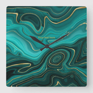Horloge Carrée Turquoise et Gold Agate Personnalisé