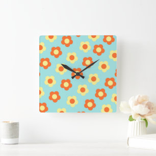Horloge Carrée Turquoise Gras Y2K Fleur Sauvage Décoration de Mai