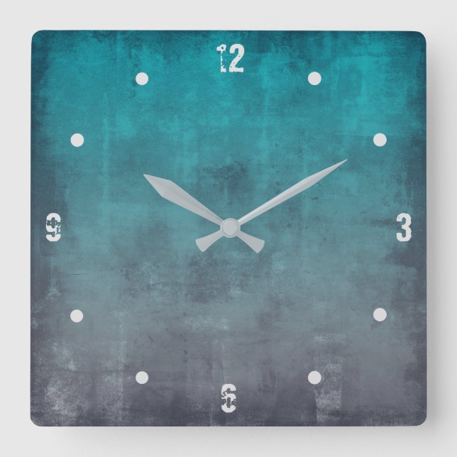 Horloge Carrée Turquoise Gris moderne Rustique ombre Abstrait (Recto)