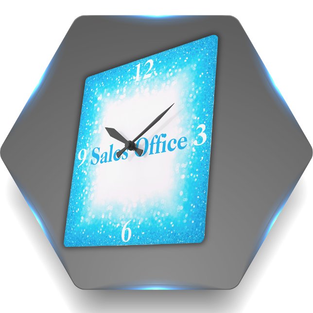 Horloge Carrée Turquoise sur Blanc, Monogramme - Parties scintill (Créateur téléchargé)