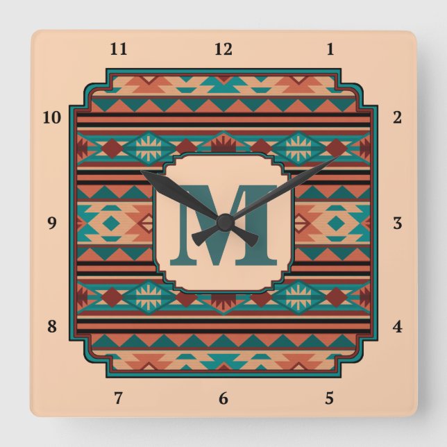 Horloge Carrée Turquoise Terracotta Monogram (Recto)