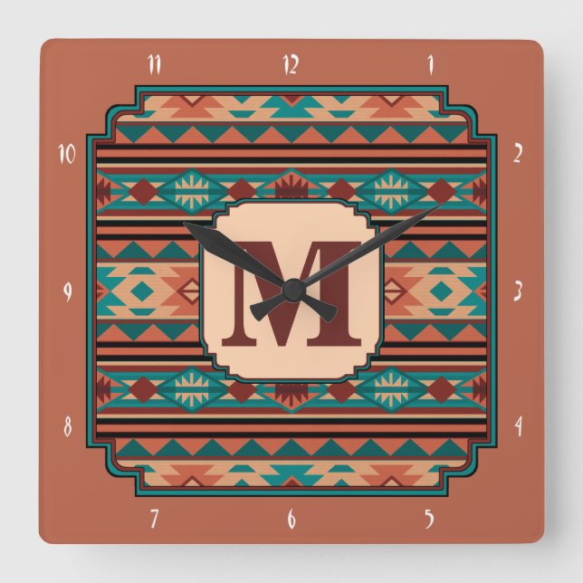 Horloge Carrée Turquoise Terracotta Monogram (Recto)