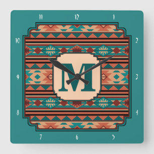 Horloge Carrée Turquoise Terracotta Monogram
