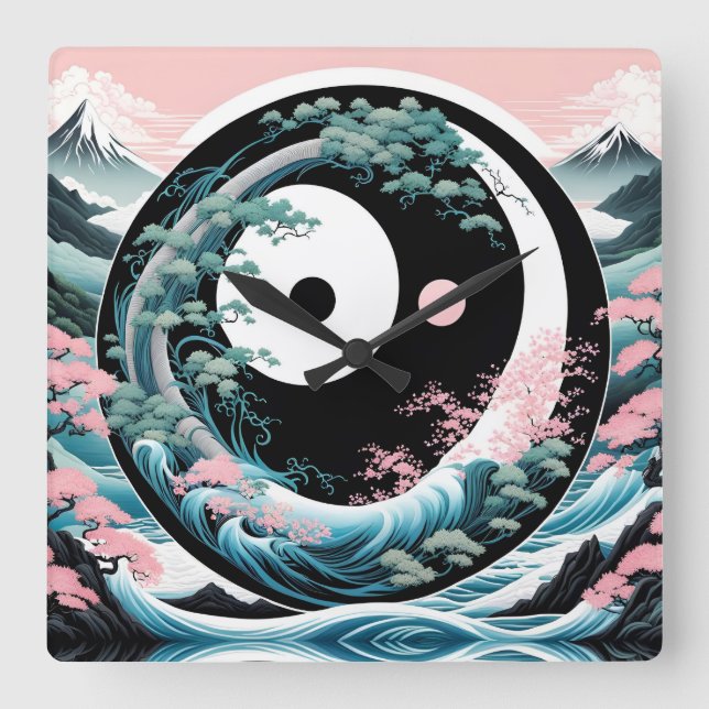 Horloge Carrée Turquoise Wave Pink Sage (Recto)