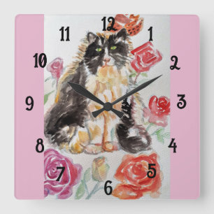 Horloge Carrée Tuxedo Cat Cat Art Animal Childs