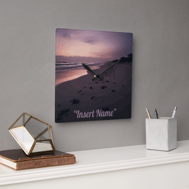 Horloge Carrée Twilight en bord de mer (Bureau)