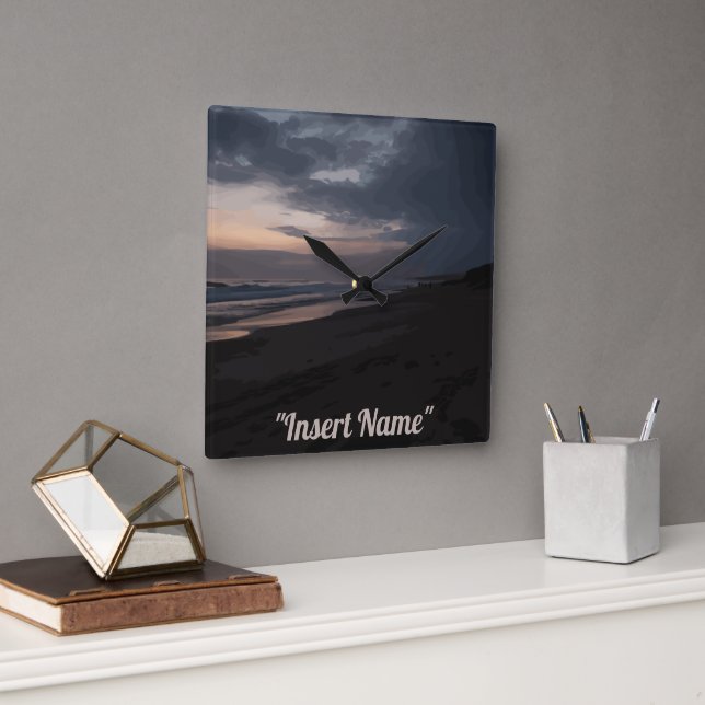 Horloge Carrée Twilight en bord de mer (Bureau)
