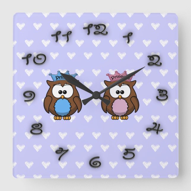 Horloge Carrée twin owl princess (Recto)