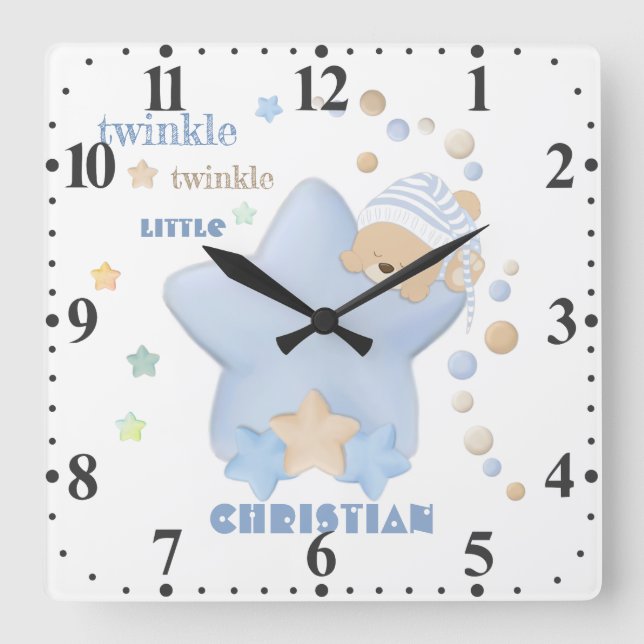 Horloge Carrée Twinkle Twinkle Little Star Baby Boy Teddy Bear Sq (Recto)