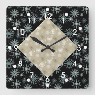 Horloge Carrée Two Toned Snowflakes