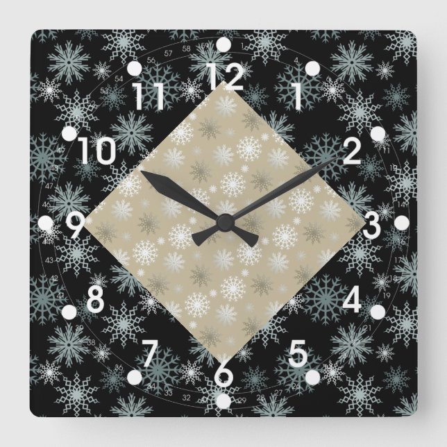 Horloge Carrée Two Toned Snowflakes (Recto)