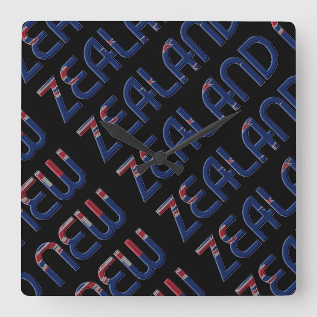 Horloge Carrée Typographe de New Zealand (Recto)