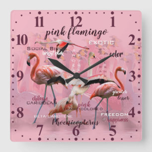 Horloge Carrée Typographe rose Flamingo Customized