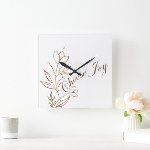 Horloge Carrée Typographie de fleurs abstraites Choisissez la joi