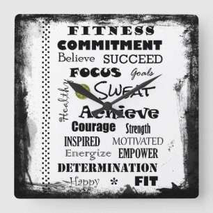 Horloge Carrée Typographie de la condition physique motivationnel