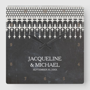 Horloge Carrée Typographie de script de la carte à dentelle Vinta