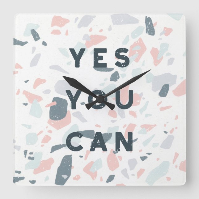 Horloge Carrée Typographie - Oui, vous pouvez (Recto)