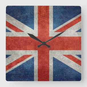 Horloge Carrée UK British Union Jack flag retro style clock
