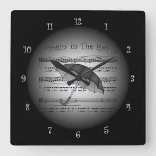 Horloge Carrée Umbrella~Singin noir' dans la musique de feuille