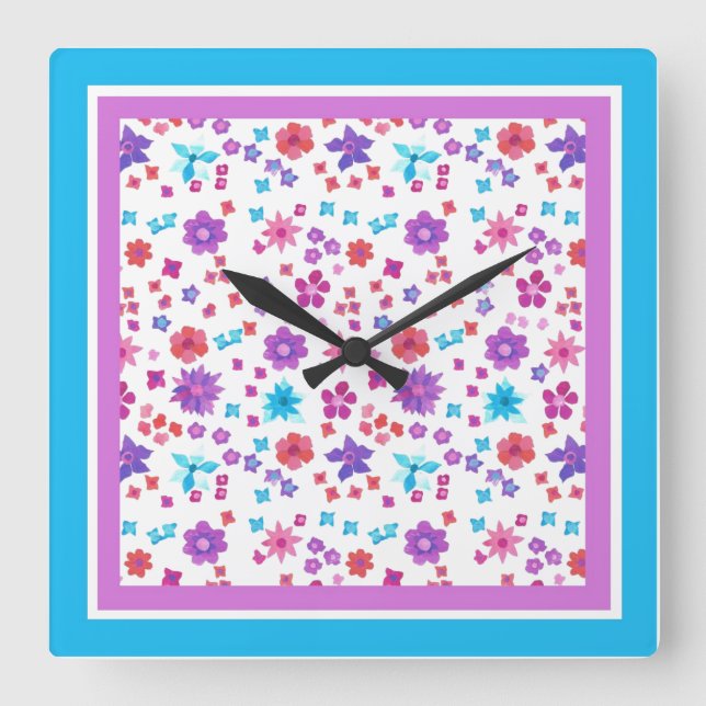 Horloge Carrée Un joli modèle floral de puissance florale hippie  (Recto)