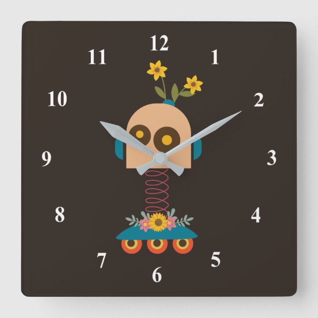 Horloge Carrée Un joli robot design pour enfants (Recto)
