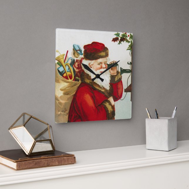 Horloge Carrée Un joyeux Noël par Ellen Clapsaddle (Bureau)