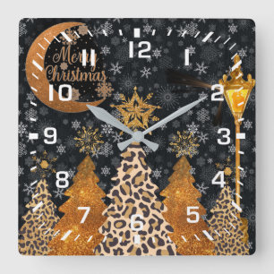 Horloge Carrée Un Noël sauvage et glamour avec léopard