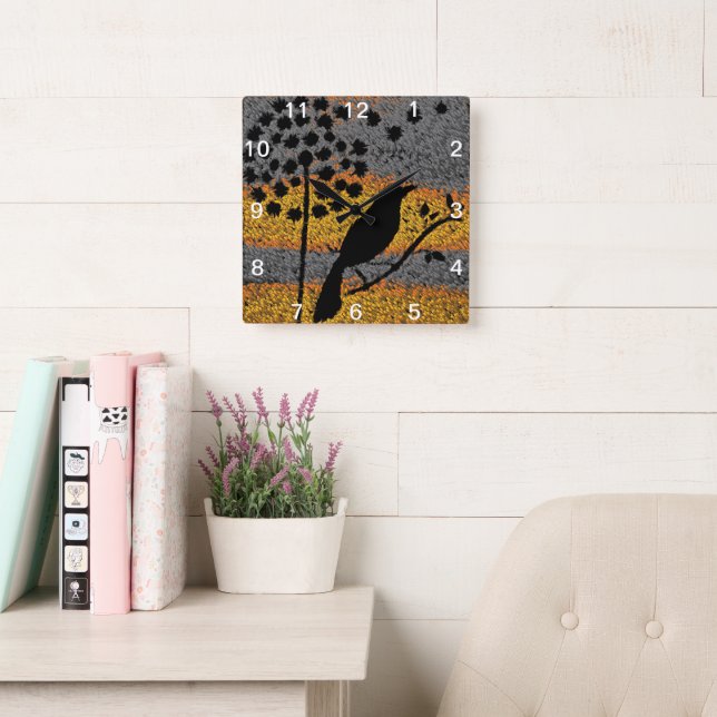 Horloge Carrée Un oiseau parmi les plumes (Salle de lecture)