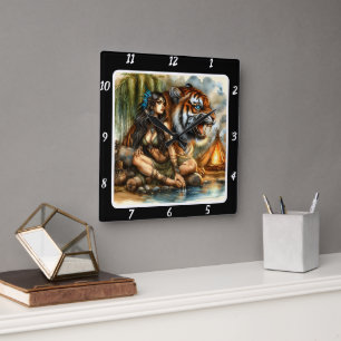 Horloge Carrée Un voyage amérindien : le coeur caché du tigre