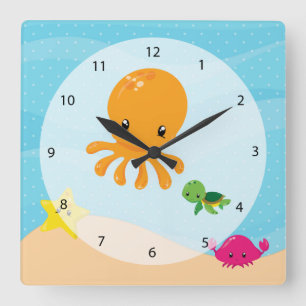 Horloge Carrée Underwater Animals