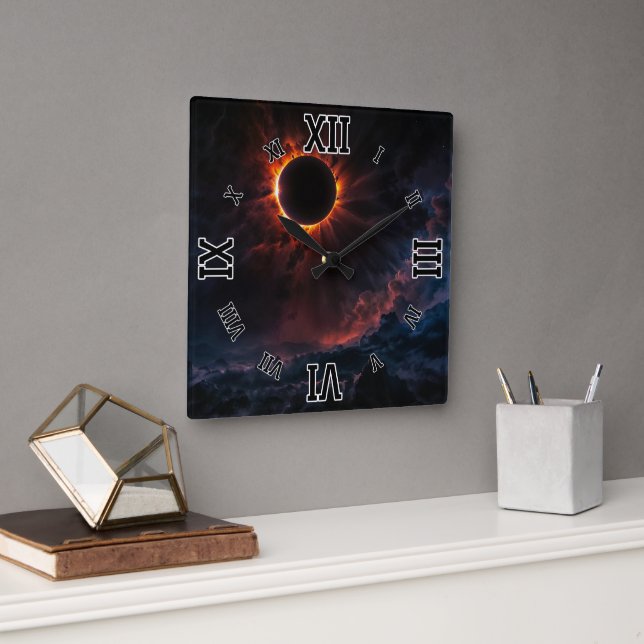 Horloge Carrée Une éclipse solaire époustouflante Art AI par Xzen (Bureau)
