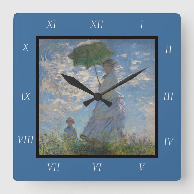 Horloge Carrée Une femme Claude Monet avec un parasol (La promena (Recto)